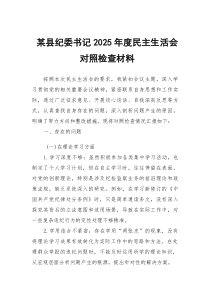 某县纪委书记2026年度民主生活会对照检查材料