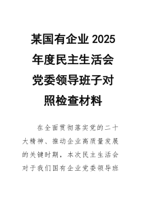 某国有企业2026年度民主生活会党委领导班子对照检查材料4