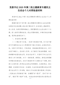 党委书记2025年第二批主题教育专题民主生活会个人对照检查材料