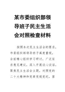 某市委组织部领导班子民主生活会对照检查材料