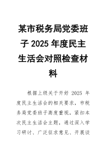 某市税务局党委班子2026年度民主生活会对照检查材料