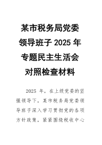 某市税务局党委领导班子2026年专题民主生活会对照检查材料