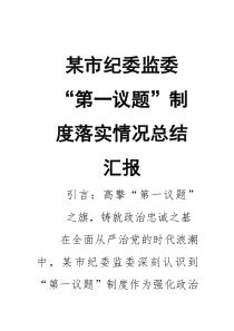 某市纪委监委“第一议题”制度落实情况总结汇报