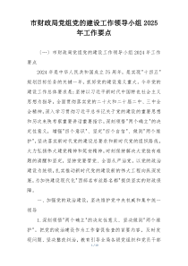 市财政局党组党的建设工作领导小组2025年工作要点