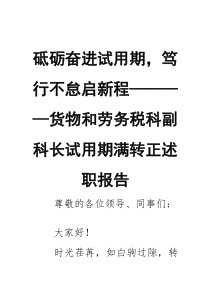 砥砺奋进试用期，笃行不怠启新程——货物和劳务税科副科长试用期满转正述职报告
