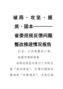 破局·攻坚·提质·固本——省委巡视反馈问题整改推进情况报告