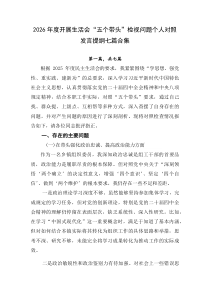 2026年度开展生活会“五个带头”检视问题个人对照发言提纲七篇合集