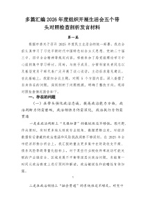 【大全】2026年度组织开展生活会五个带头对照检查剖析发言材料