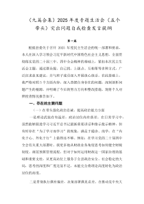 【精编9例】2026年度专题生活会（五个带头）突出问题自我检查发言提纲