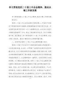 学习贯彻党的二十届三中全会精神，推动乡镇工作新发展