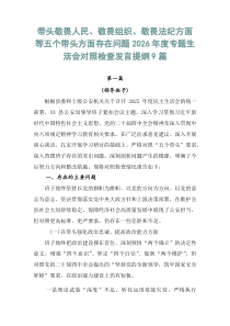带头敬畏人民、敬畏组织、敬畏法纪方面等五个带头方面存在问题2026年度专题生活会对照检查发言提纲9篇