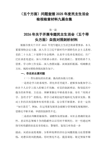 （五个方面）问题查摆2026年度民主生活会检视检查材料九篇合集