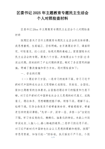 区委书记2025年主题教育专题民主生活会个人对照检查材料