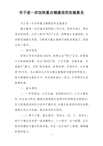 关于进一步加快重点镇建设的实施意见