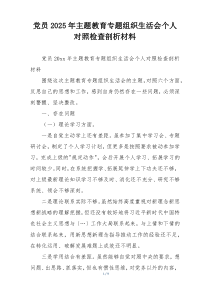 党员2025年主题教育专题组织生活会个人对照检查剖析材料