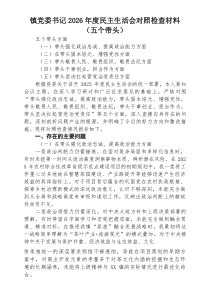 (8篇)镇党委书记2026年度民主生活会对照检查材料（五个带头）范文
