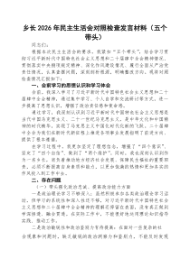 [五例]乡长2026年民主生活会对照检查发言材料（五个带头）范文