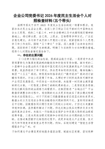 [五例]企业公司党委书记2026年度民主生活会个人对照检查材料(五个带头)范文