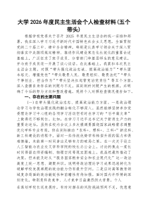 [五例]大学2026年度民主生活会个人检查材料(五个带头)范文