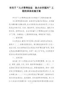 市关于“人才帮带创业  助力乡村振兴”工程的具体实施方案