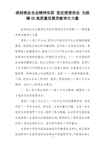深刻领会全会精神实质 坚定理想信念 为保障XX高质量发展贡献审计力量