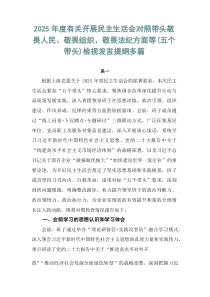 2026年度有关开展民主生活会对照带头敬畏人民、敬畏组织、敬畏法纪方面等（五个带头）检视发言提纲多篇