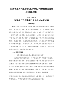 2026年度有关生活会（五个带头）对照检查发言材料（8篇合集）