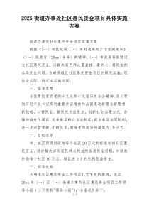 2025街道办事处社区惠民资金项目具体实施方案
