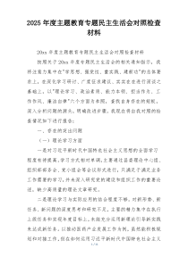 2025年度主题教育专题民主生活会对照检查材料