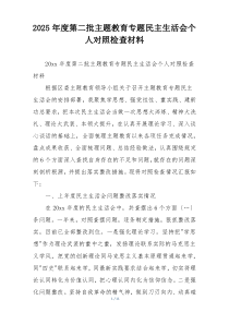 2025年度第二批主题教育专题民主生活会个人对照检查材料