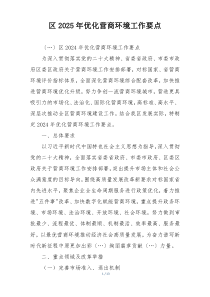 区2025年优化营商环境工作要点