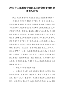 2025年主题教育专题民主生活会班子对照检查剖析材料