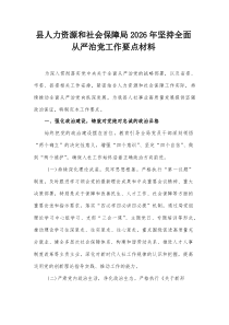 县人力资源和社会保障局2026年坚持全面从严治党工作要点材料