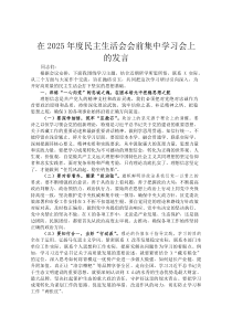 在2026年度民主生活会会前集中学习会上的发言