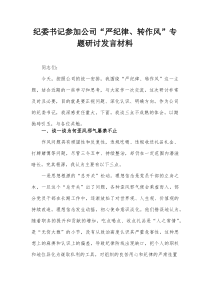 纪委书记参加公司“严纪律、转作风”专题研讨发言材料