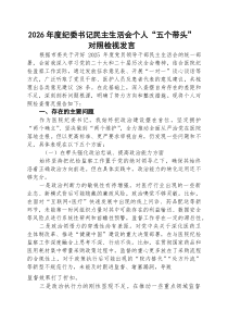 （12篇）2026年度纪委书记民主生活会个人“五个方面”对照检视发言材料范文