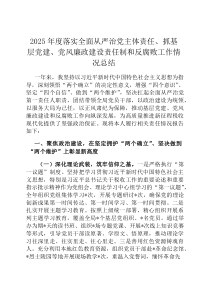 2026年度落实全面从严治党主体责任、抓基层党建、党风廉政建设责任制和反腐败工作情况总结