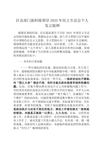 区直部门副科级领导2026年民主生活会个人发言提纲