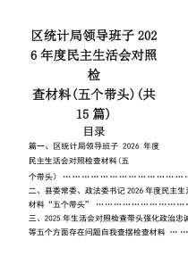 区统计局领导班子2026年度民主生活会对照检查材料（五个带头）（共15篇）