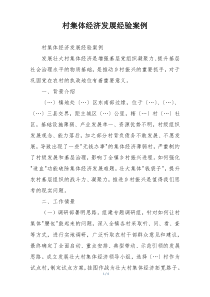村集体经济发展经验案例