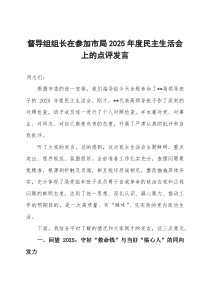 督导组组长在参加市局2026年度民主生活会上的点评发言