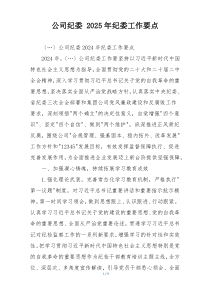 公司纪委 2025年纪委工作要点