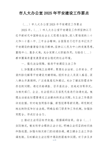 市人大办公室2025年平安建设工作要点