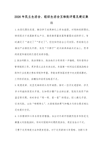 2026年民主生活会、组织生活会互相批评意见建议集锦