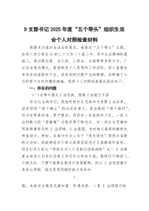 D支部书记2026年度“五个带头”组织生活会个人对照检查材料