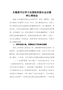 乡镇委书记学习全国组织部长会议精神心得体会