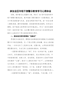 参加全区年轻干部警示教育学习心得体会