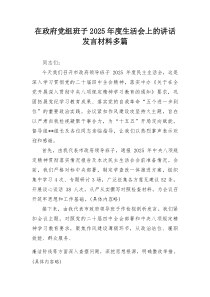 在政府党组班子2026年度生活会上的讲话发言材料多篇