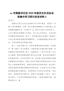 市委副书记在2026年度民主生活会会前集中学习研讨发言材料3