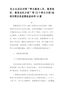 民主生活会对照“带头敬畏人民、敬畏组织、敬畏法纪方面”等（五个带头方面）检视问题自我查摆检查材料10